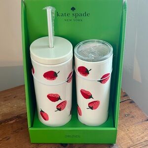 Kate Spade New York Travel Tumbler Cup & Thermal Mug Gift Box Set Strawberry NIB